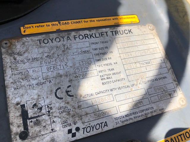 Фото 4. Toyota 8FBET15 (3-х колісний вилочний навантажувач)