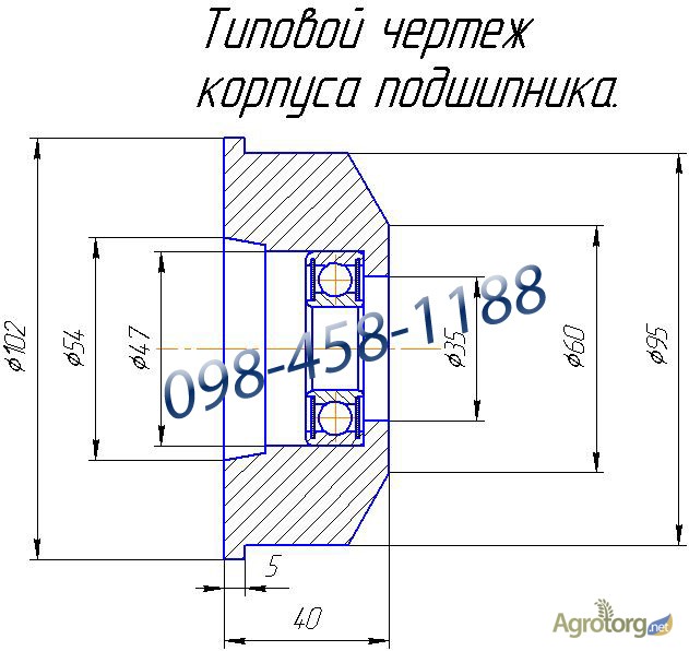 Чертеж подшипника в корпусе