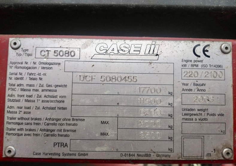 Фото 6. Комбайн Case CT 5080 клавішний Рік – 2003 Двигун - Iveco 9, 6 л. (300 к.с.)