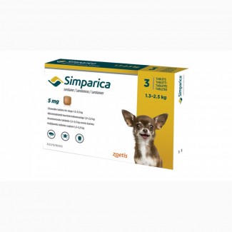 Simparica (Симпарика) 3 таблетки от блох и клещей для собак 5 мг / 1, 3-2, 5кг