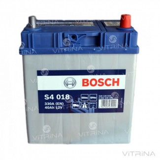 Аккумулятор BOSCH 40Ah-12v S4018 (187x127x227) с тонкими клеммами | R, EN330 (Азия)