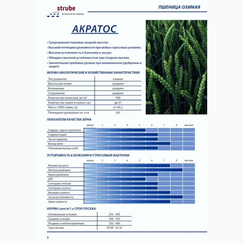 Фото 7. Стресостійка озима пшениця АКРАТОС для інтенсивної технології в усіх зонах вирощування